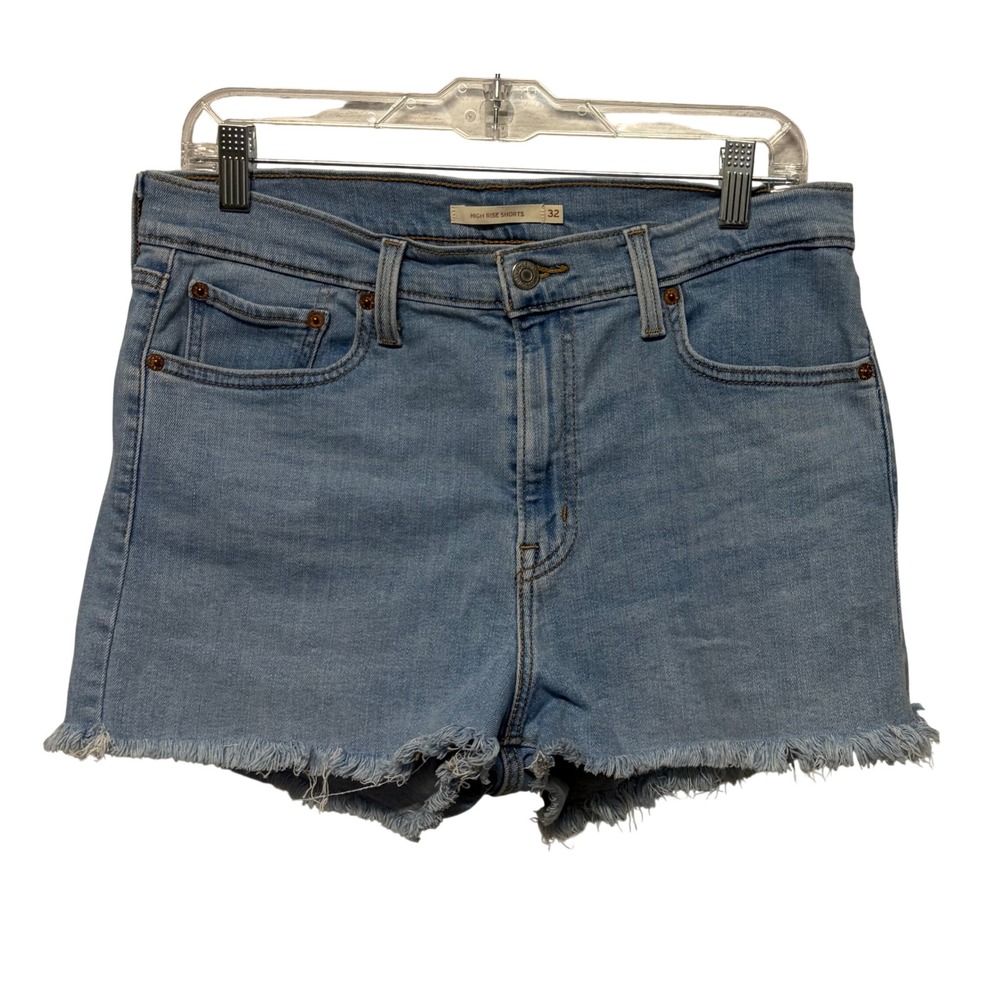 Levis High Rise Denim Shorts Light Wash Cutoff Frayed Hem Size 32 WaterLess‎